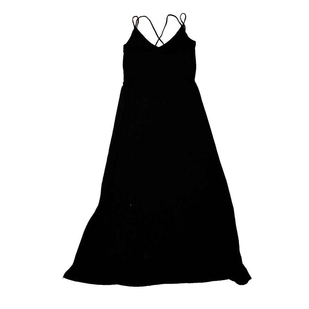 David Lerner New York Black Maxi Dress Double Strap Slit V-Neck Large Made USA - Picture 2 of 9